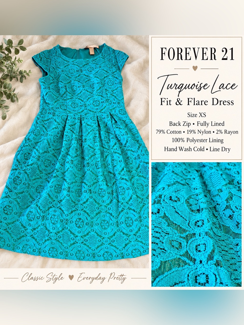 Forever 21 Girls Turquoise Lace Fit & Flare Dress